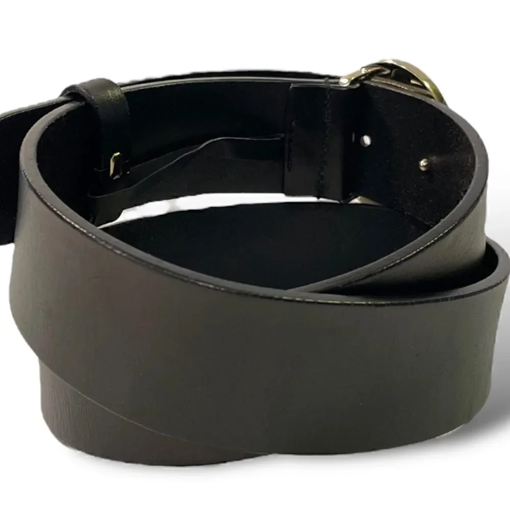 GUCCI Womens Champagne Gold G Buckle Black Leather Belt |Size: 32”|